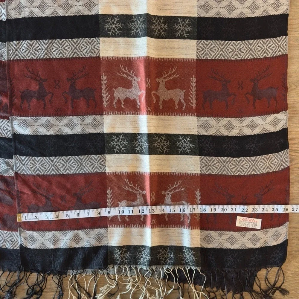 100% Pure Cashmere Shawl Wrap From Jerusalem-Reindeer Snowflake Pattern-74x26 in
